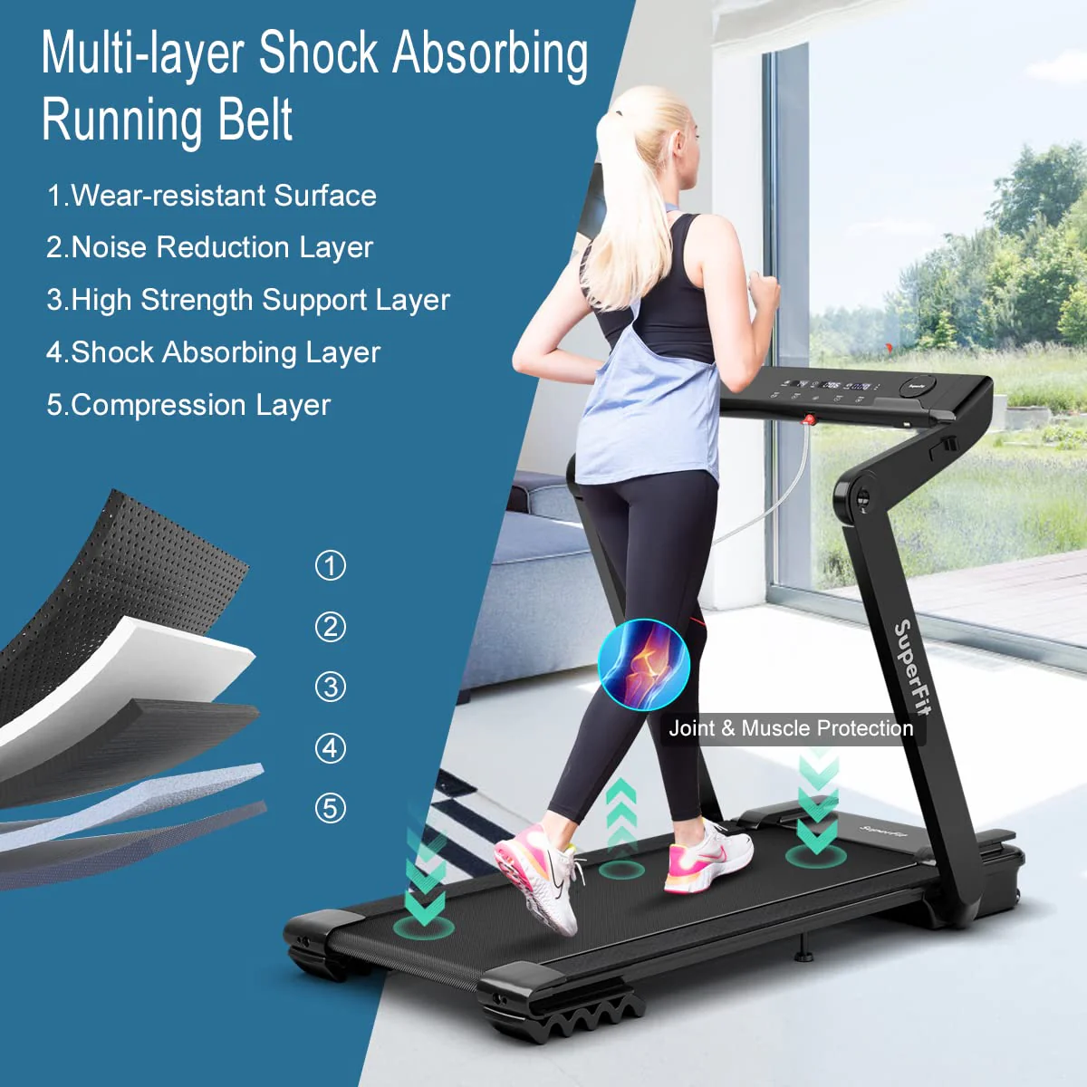 4.0HP Heavy Duty Folding Treadmill, Electric Foldable Superfit Treadmill with LED Touch Screen - Image 5