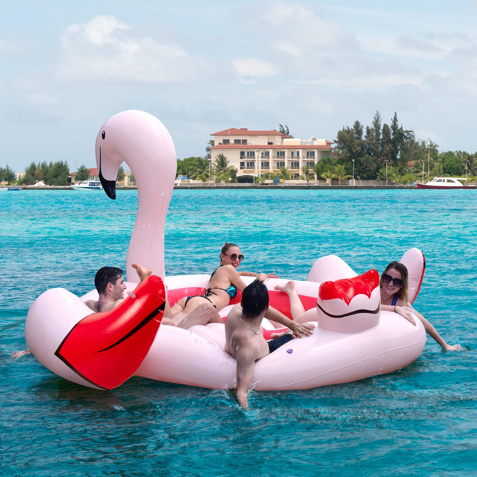 4-6 People Inflatable Flamingo Floating Island, Giant Float - Image 3