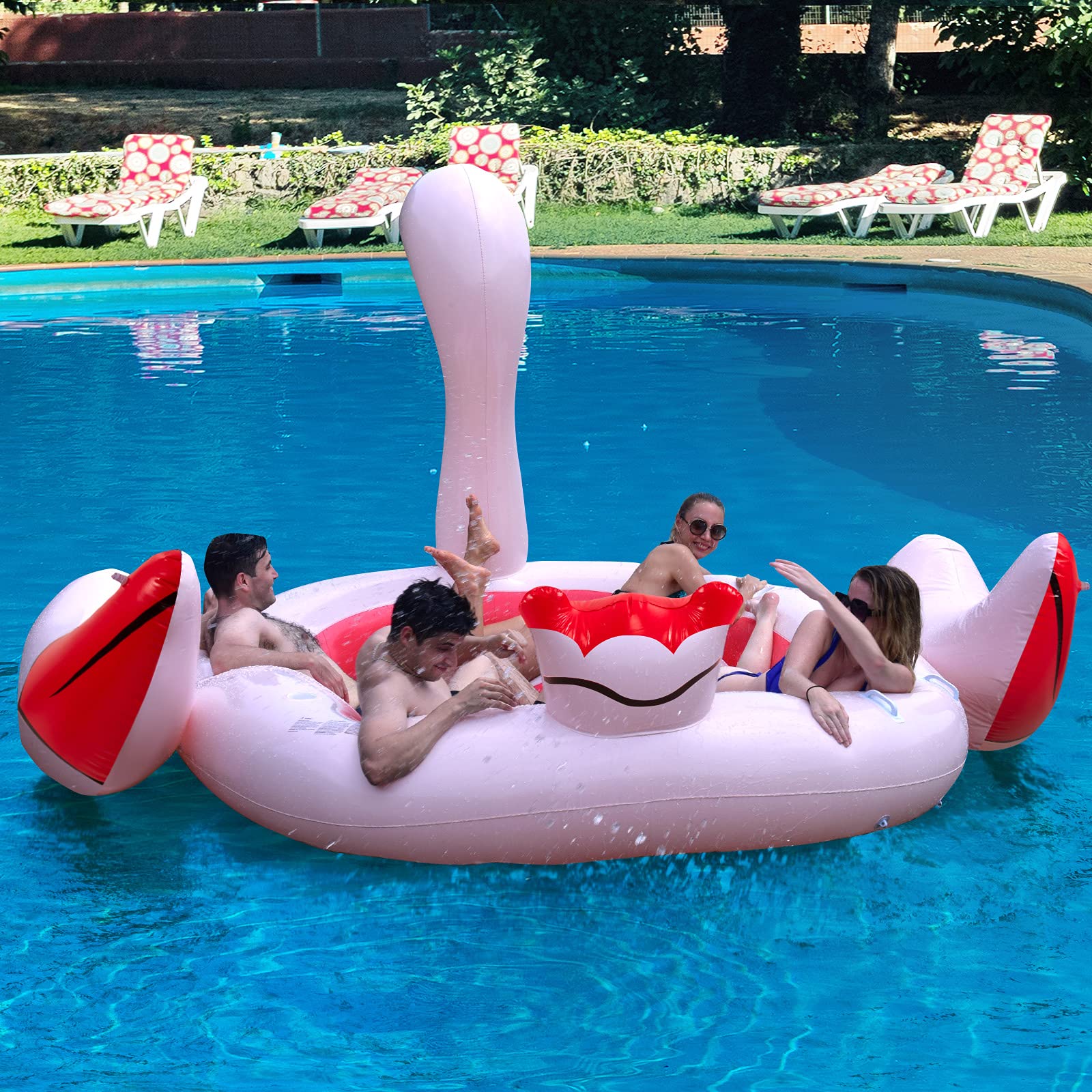 4-6 People Inflatable Flamingo Floating Island, Giant Float - Image 4