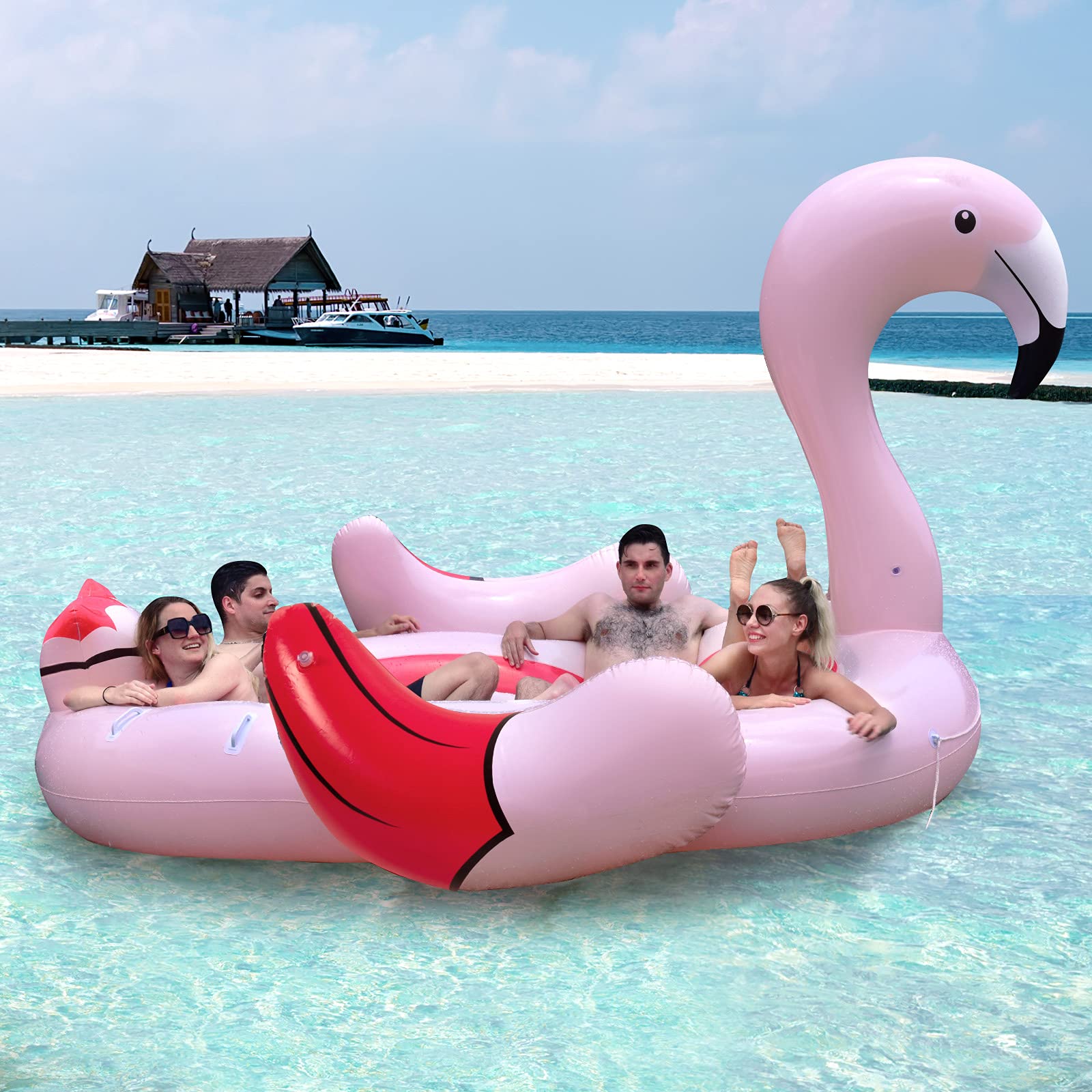 4-6 People Inflatable Flamingo Floating Island, Giant Float - Image 5