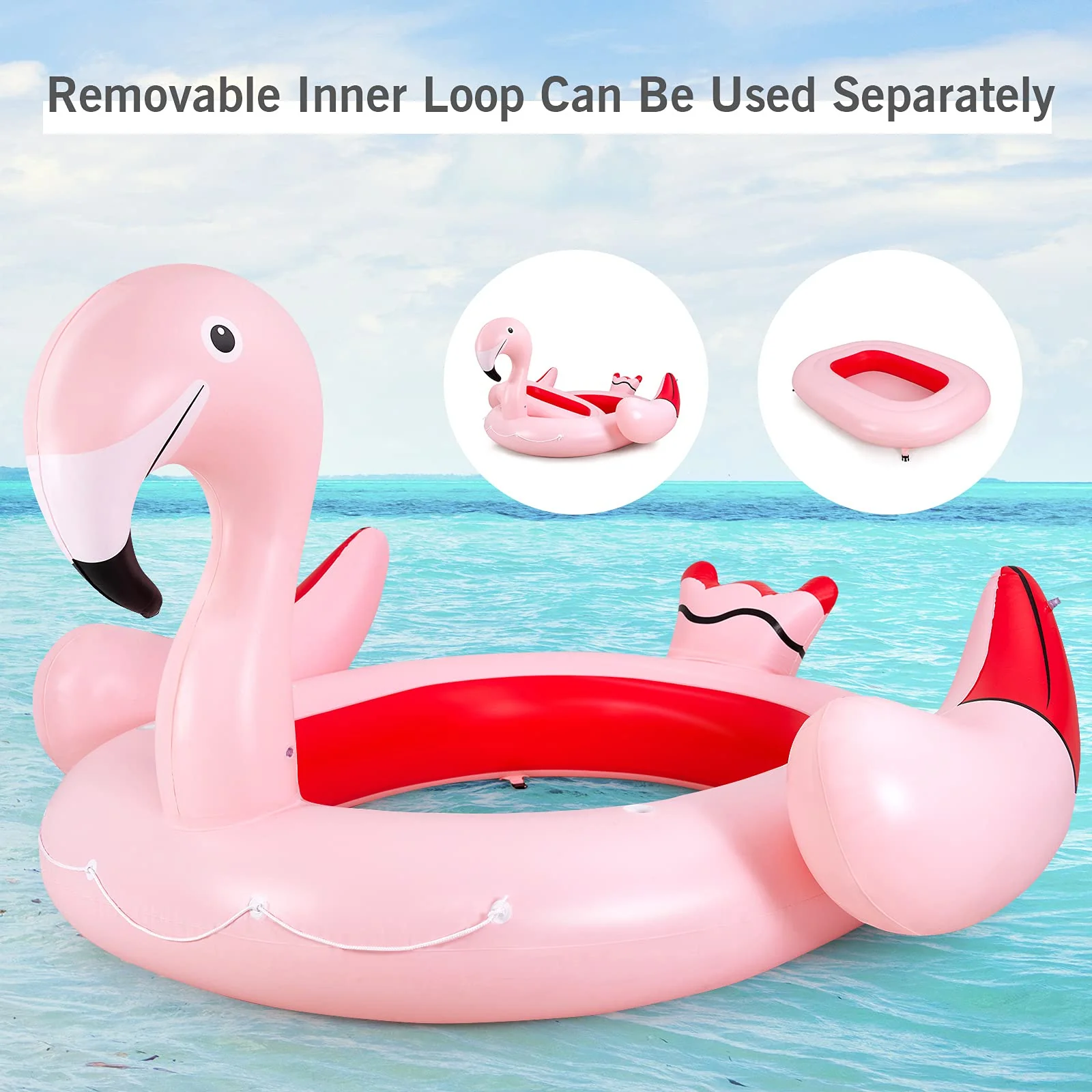 4-6 People Inflatable Flamingo Floating Island, Giant Float - Image 6