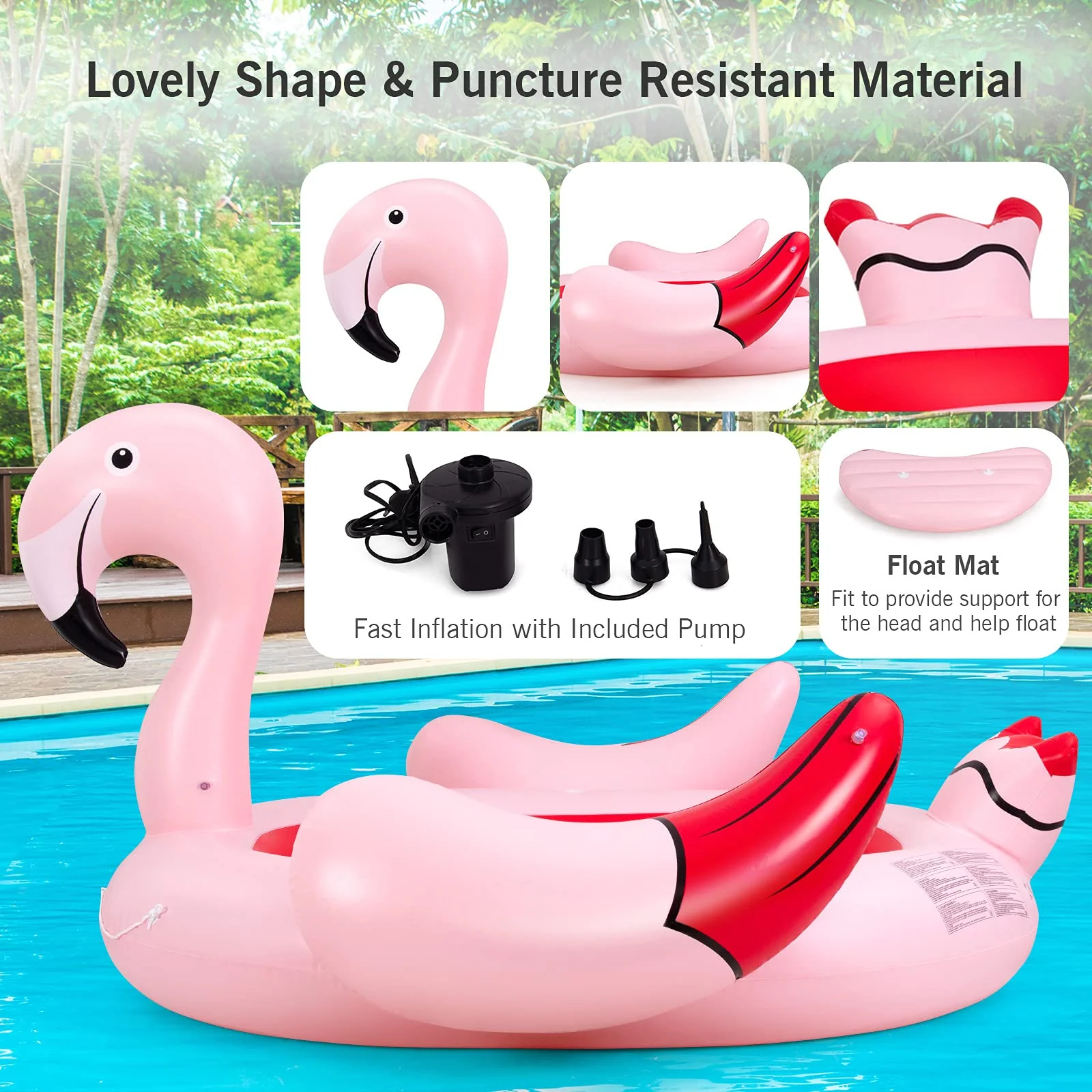 4-6 People Inflatable Flamingo Floating Island, Giant Float - Image 7