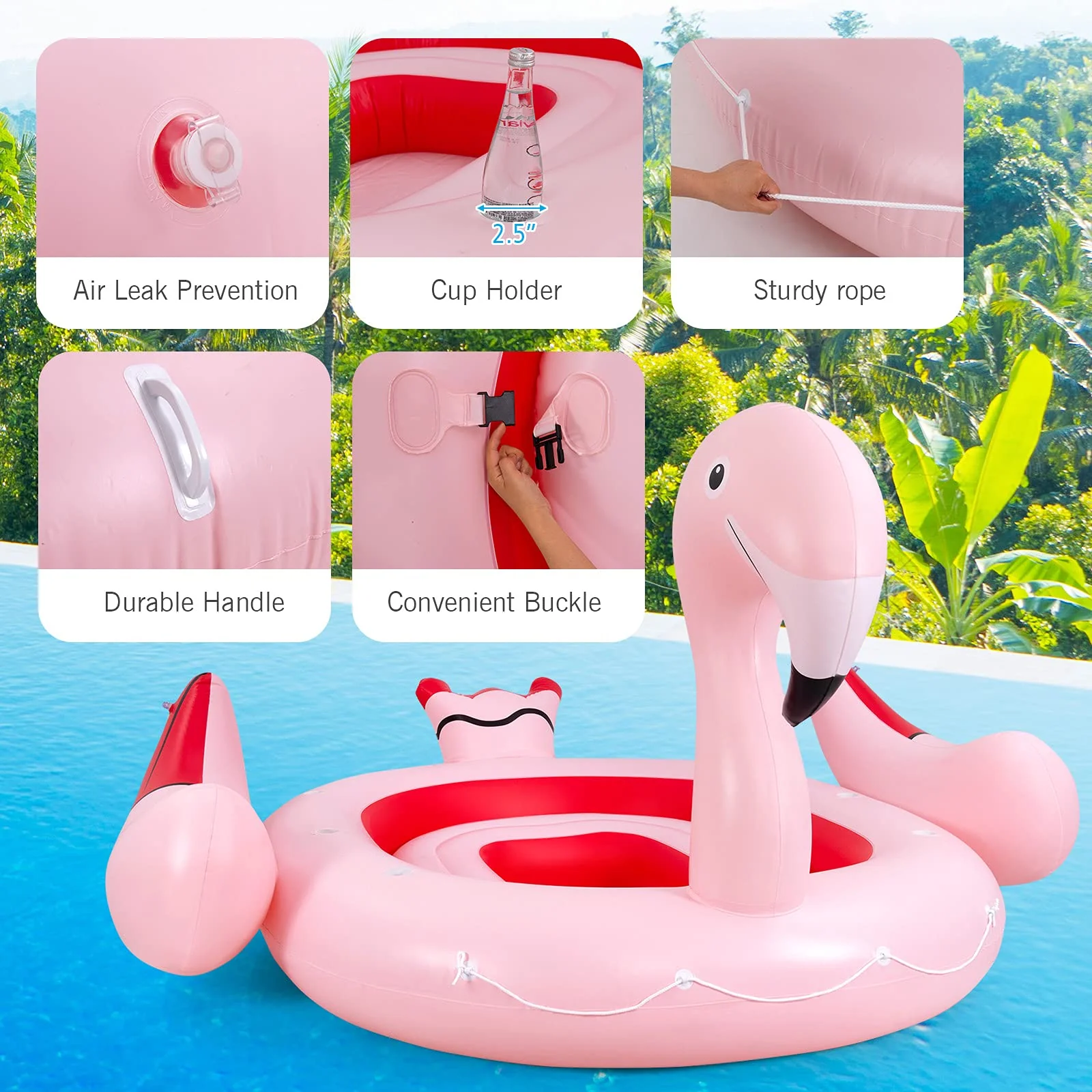 4-6 People Inflatable Flamingo Floating Island, Giant Float - Image 8