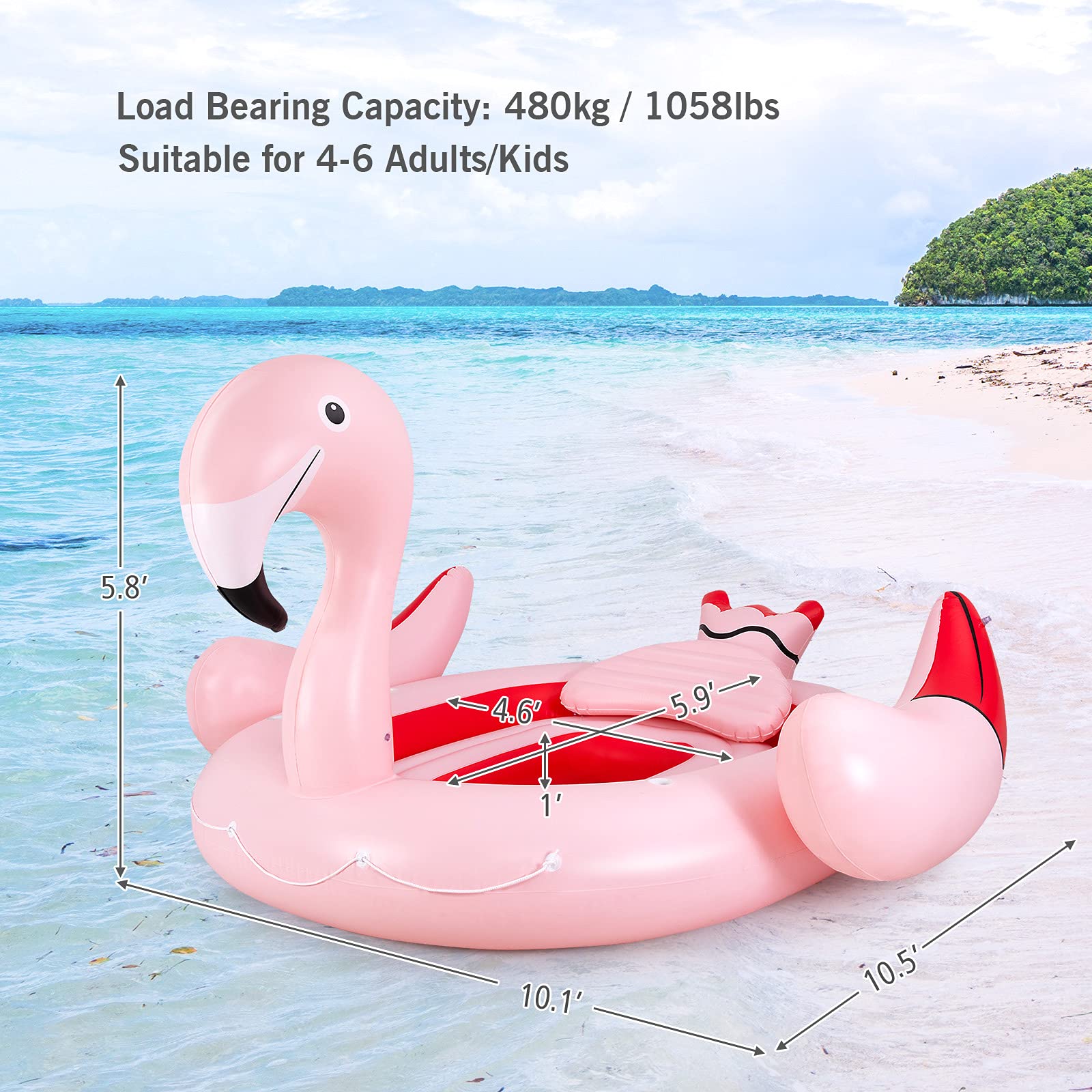 4-6 People Inflatable Flamingo Floating Island, Giant Float - Image 9