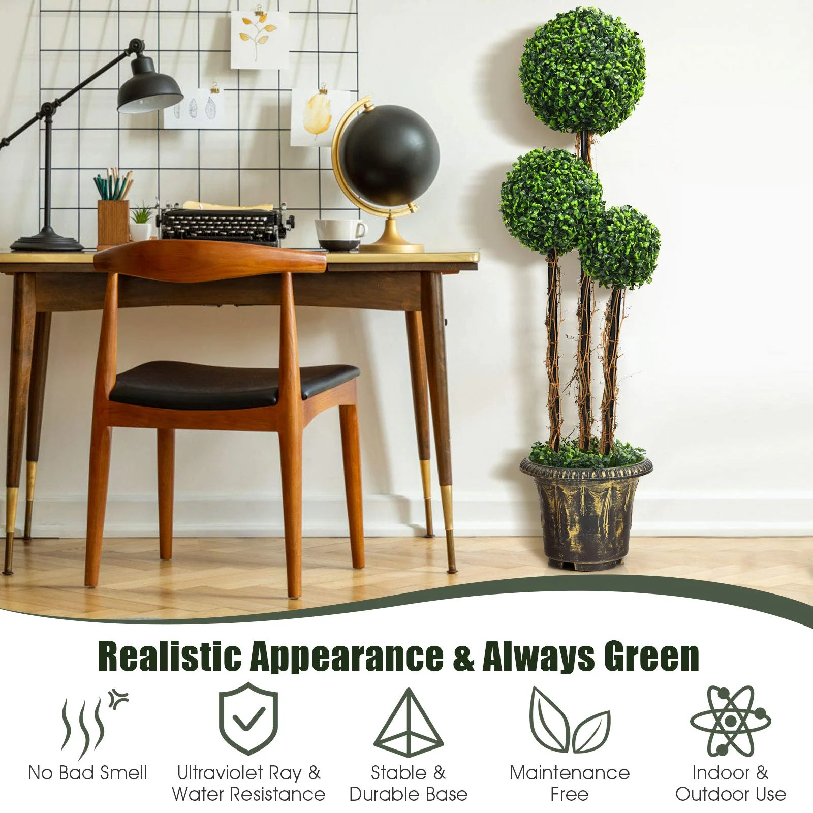 4 Ft Artificial Boxwood Topiary Tree - Image 3