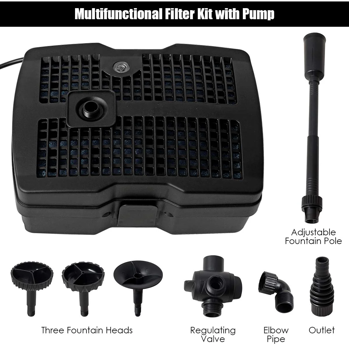 4 in 1 Pond Filter Pump, 660 GPH Fountain Pump w/ 9-Watt Sterilizer and Fountain Jet - Image 7