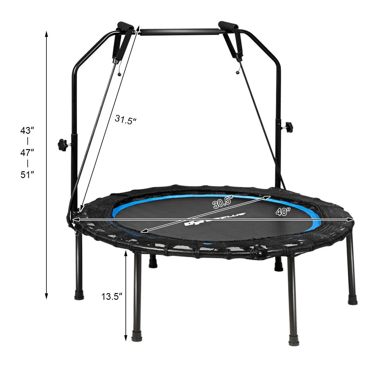 40'' Folding Fitness Trampoline, Portable Mini Exercise Rebounder - Image 10