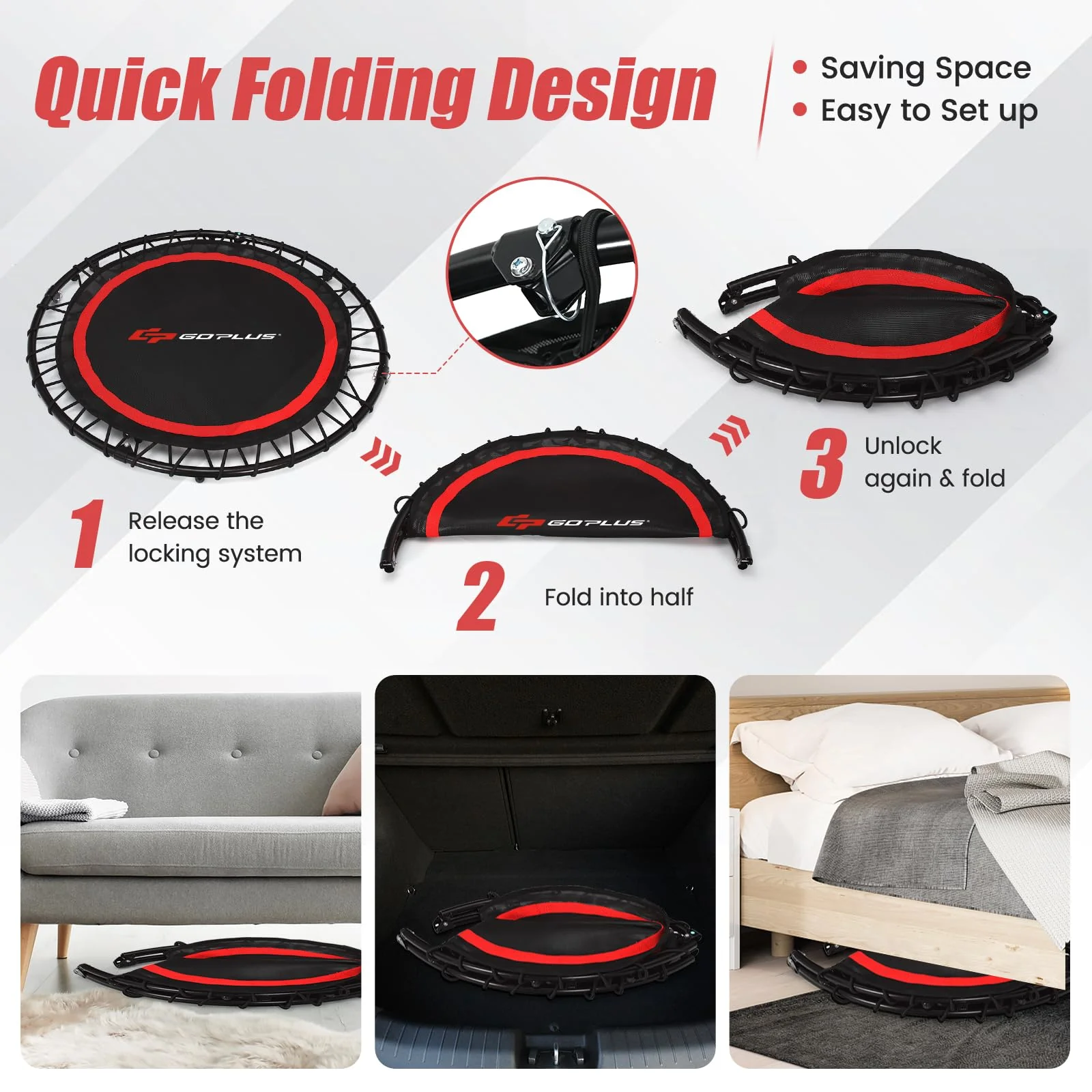 40'' Folding Fitness Trampoline, Portable Mini Exercise Rebounder - Image 12