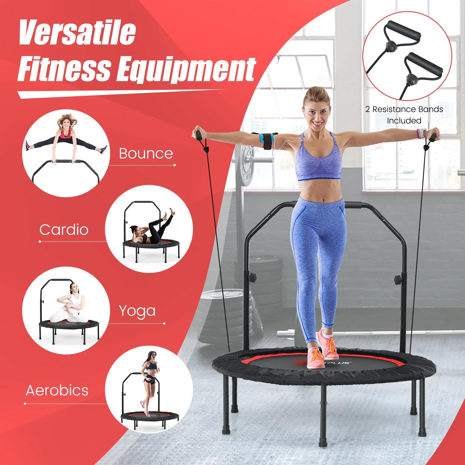 40'' Folding Fitness Trampoline, Portable Mini Exercise Rebounder - Image 15