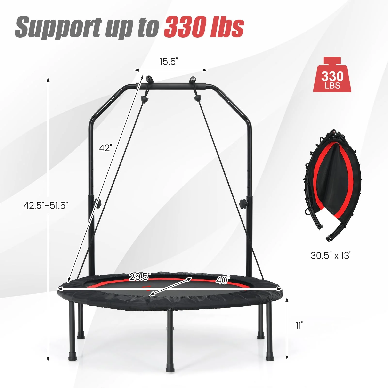 40'' Folding Fitness Trampoline, Portable Mini Exercise Rebounder - Image 16