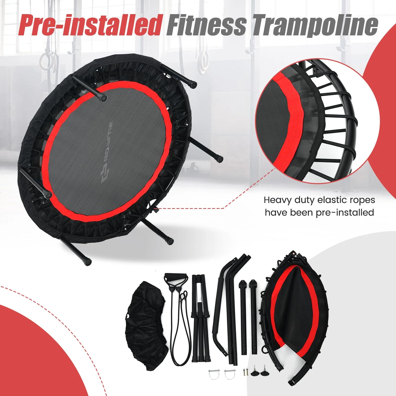 40'' Folding Fitness Trampoline, Portable Mini Exercise Rebounder - Image 17