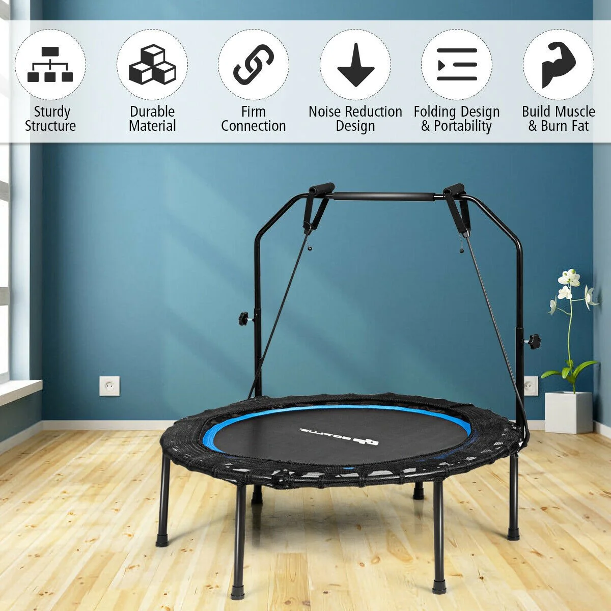 40'' Folding Fitness Trampoline, Portable Mini Exercise Rebounder - Image 3