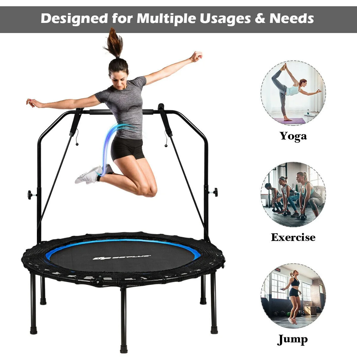 40'' Folding Fitness Trampoline, Portable Mini Exercise Rebounder - Image 4
