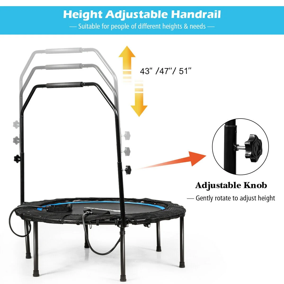 40'' Folding Fitness Trampoline, Portable Mini Exercise Rebounder - Image 5
