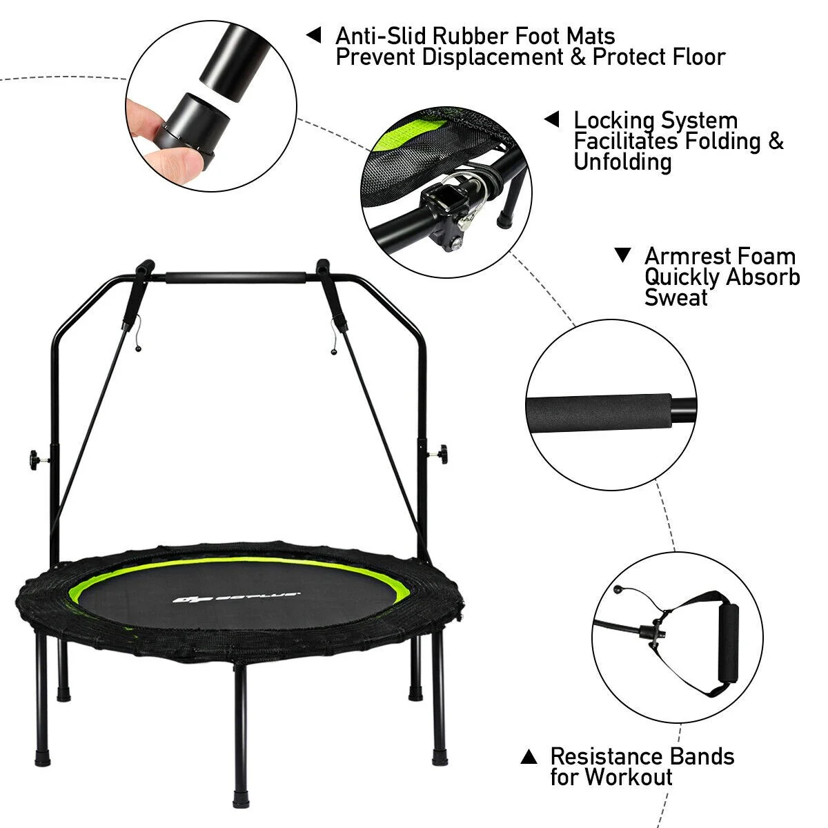 40'' Folding Fitness Trampoline, Portable Mini Exercise Rebounder - Image 6