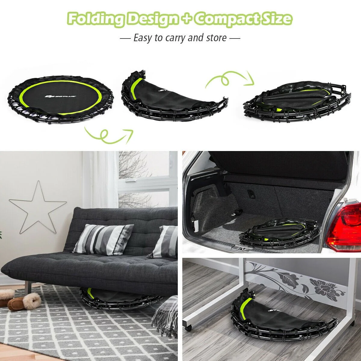 40'' Folding Fitness Trampoline, Portable Mini Exercise Rebounder - Image 8