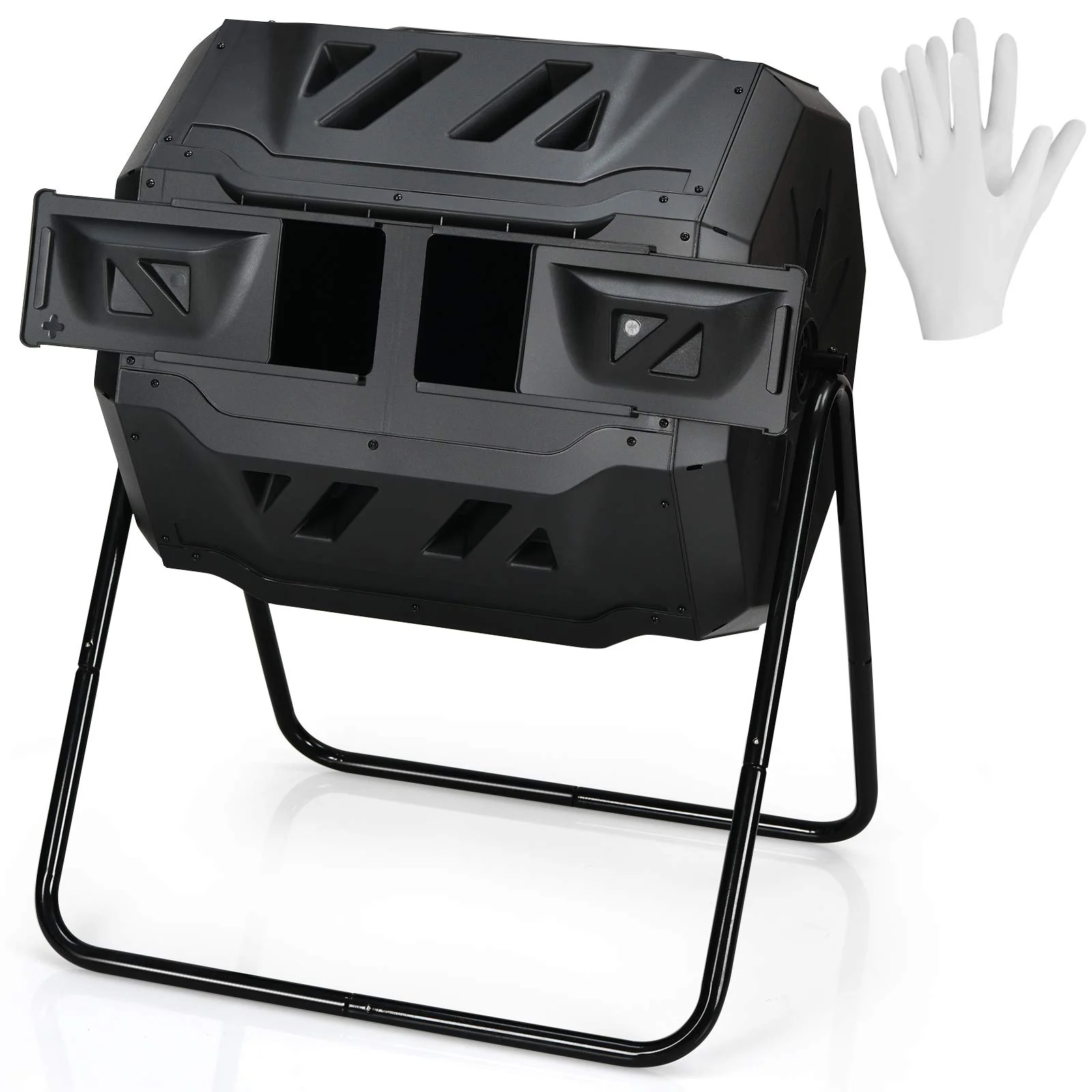 43 Gallon Composting Tumbler, Dual Chamber High Volume Compost with 2 Sliding Doors