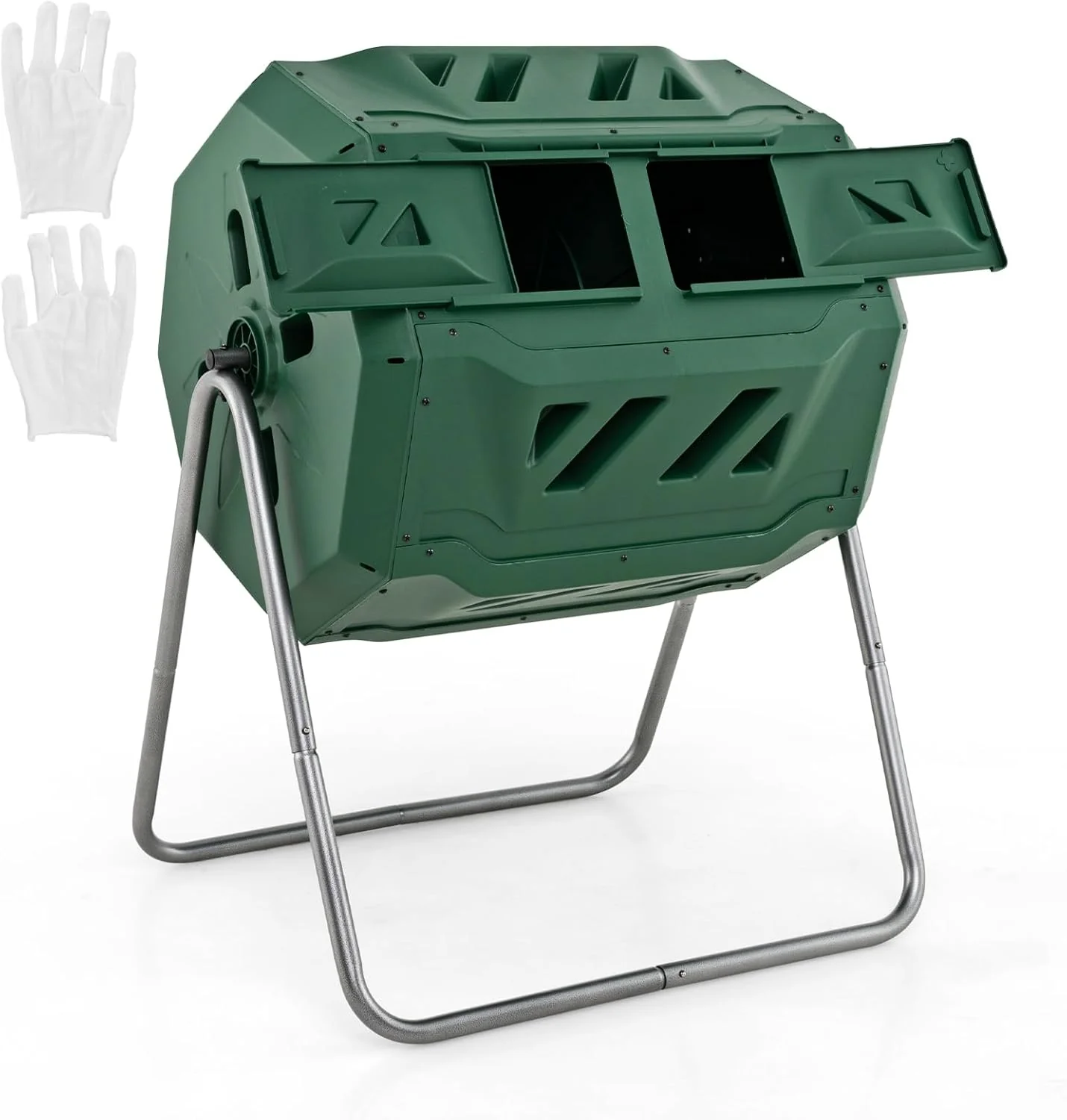 43 Gallon Composting Tumbler, Dual Chamber High Volume Compost with 2 Sliding Doors - Image 10