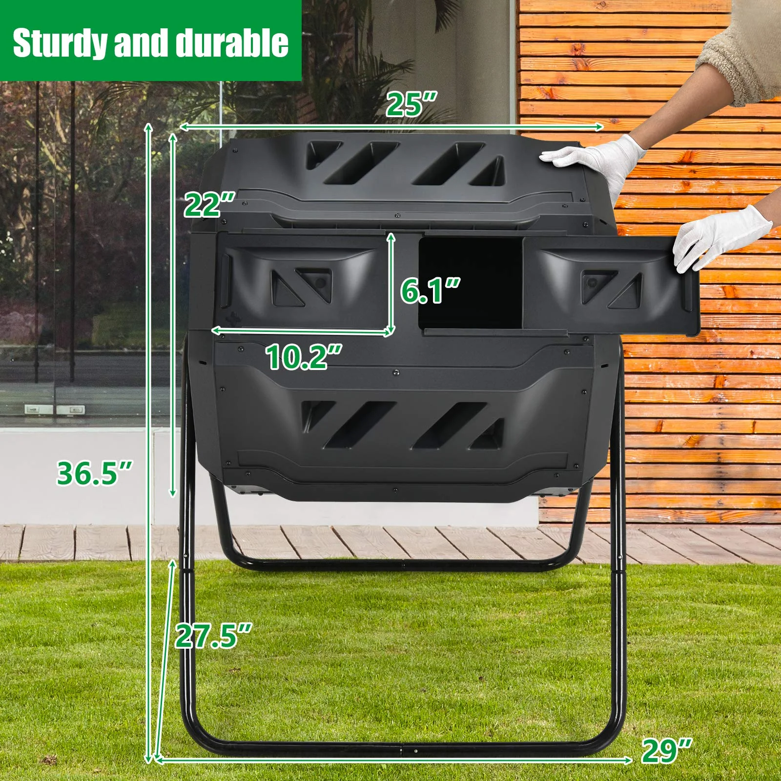43 Gallon Composting Tumbler, Dual Chamber High Volume Compost with 2 Sliding Doors - Image 2