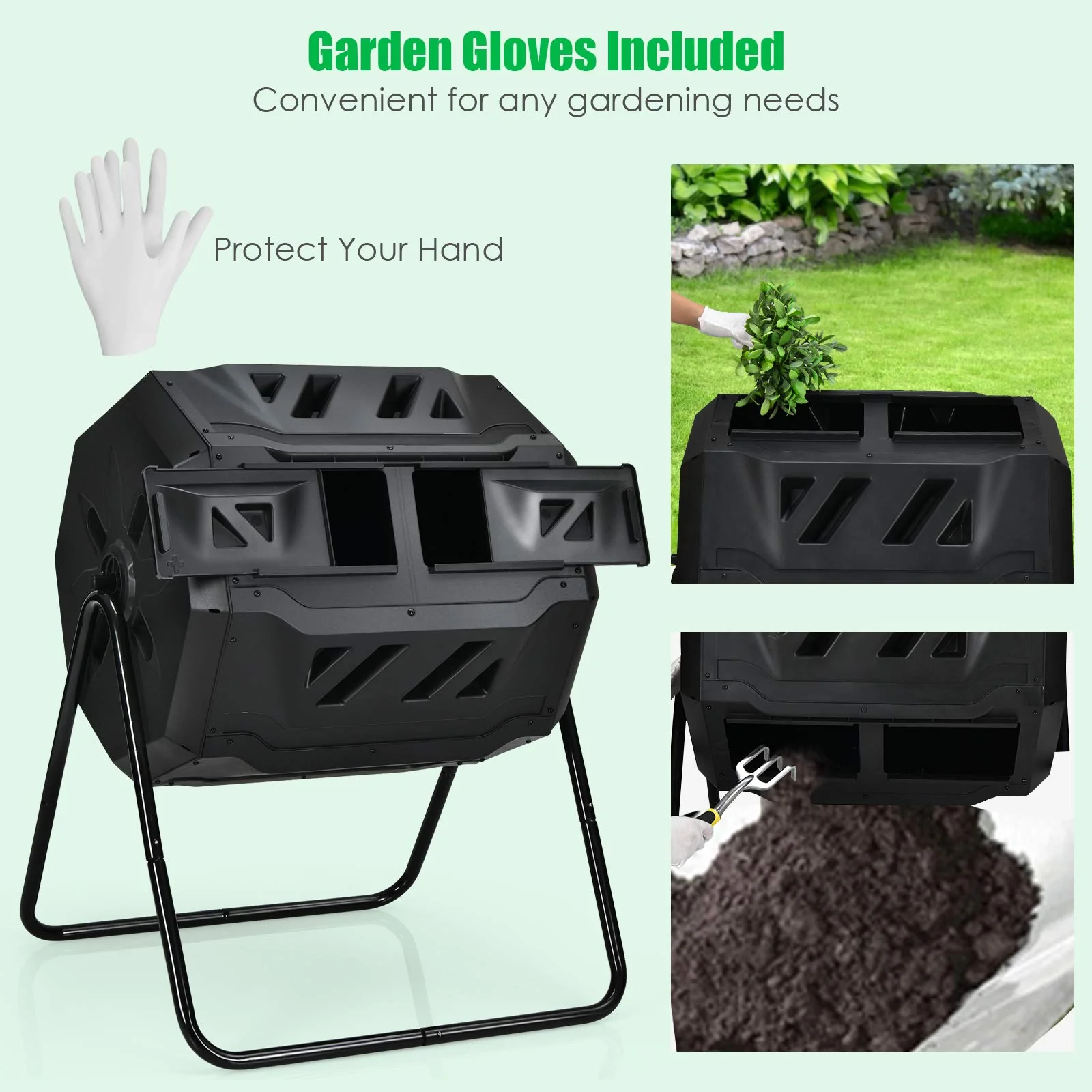 43 Gallon Composting Tumbler, Dual Chamber High Volume Compost with 2 Sliding Doors - Image 7