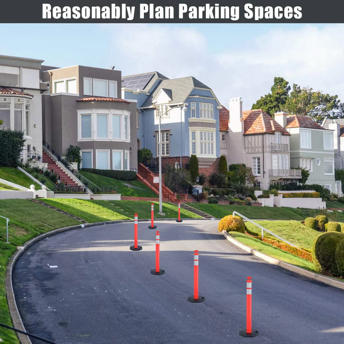 45" Delineator Post Cone, 6 Pack Traffic Cone Safety Barrier with 4" Reflective Collars - Image 3