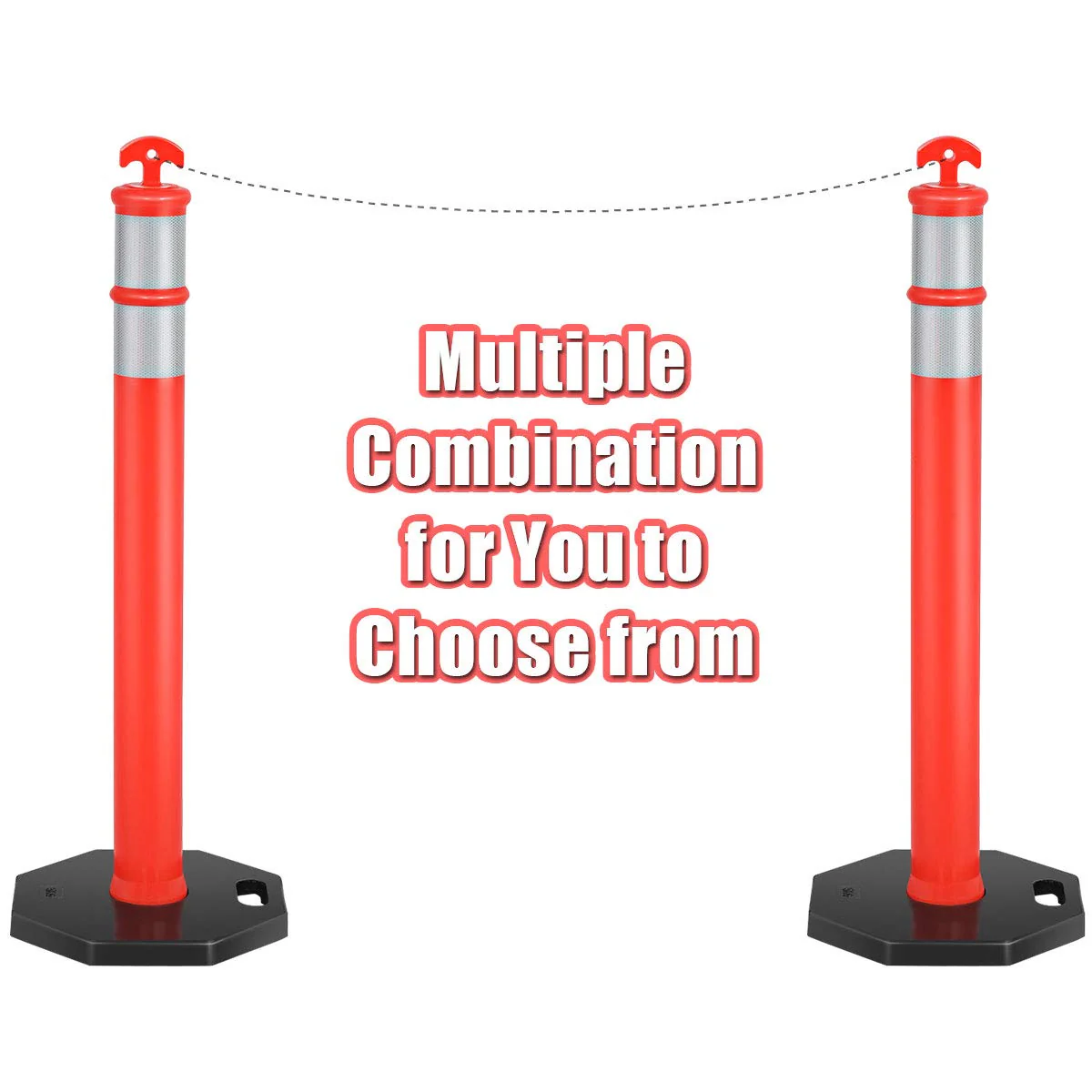 45" Delineator Post Cone, 6 Pack Traffic Cone Safety Barrier with 4" Reflective Collars - Image 7