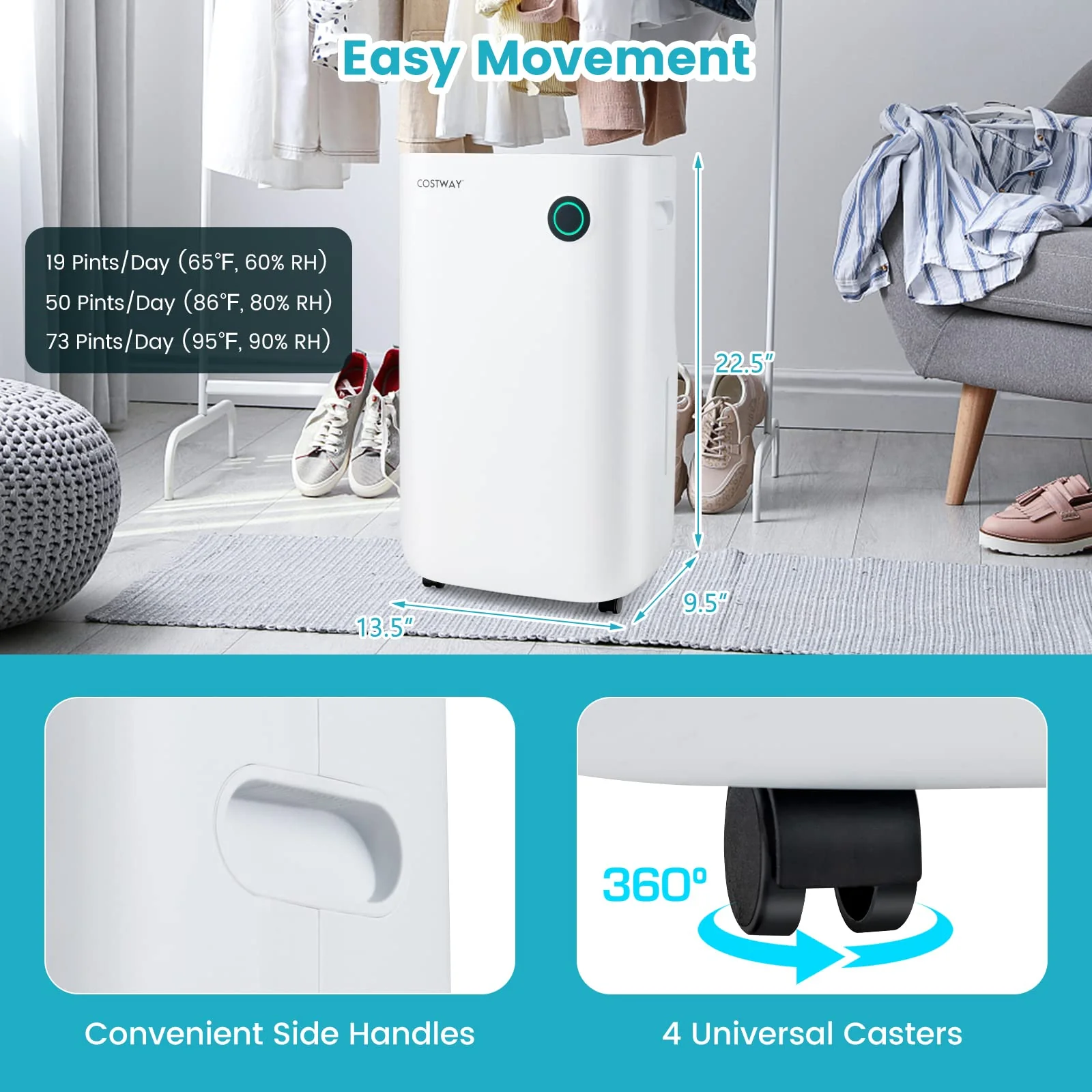 4500 Sq. Ft Quiet Dehumidifier, 1.7 Gallon Water Tank, 73-Pint/Day, Water Full Auto Shut Off - Image 6