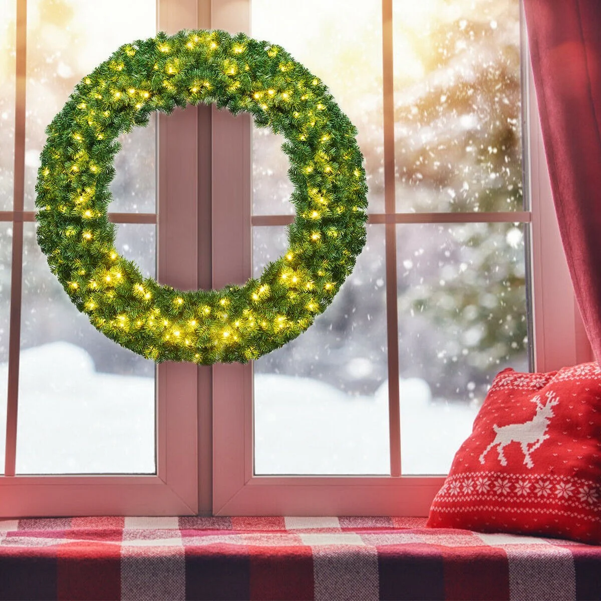 48" Pre-lit Cordless Artificial Christmas Wreath - Image 2