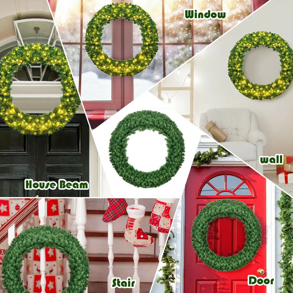 48" Pre-lit Cordless Artificial Christmas Wreath - Image 4