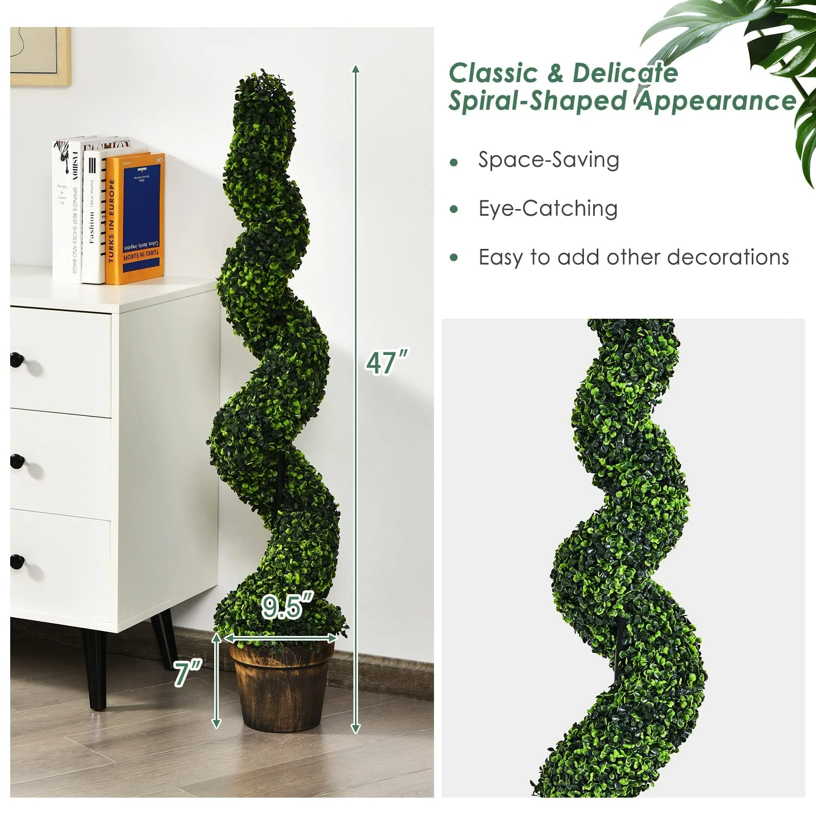 4FT Artificial Spiral Boxwood Topiary Tree Set of 2, Faux Decorative Plants in Cement-Filled Plastic Pot - Image 8