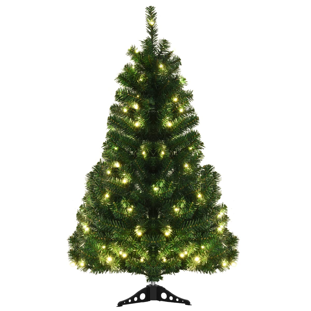 4ft Pre-Lit Christmas Tree, Artificial PVC Xmas Tree with 100 Warm White LED Lights and Stable Triangular Stand