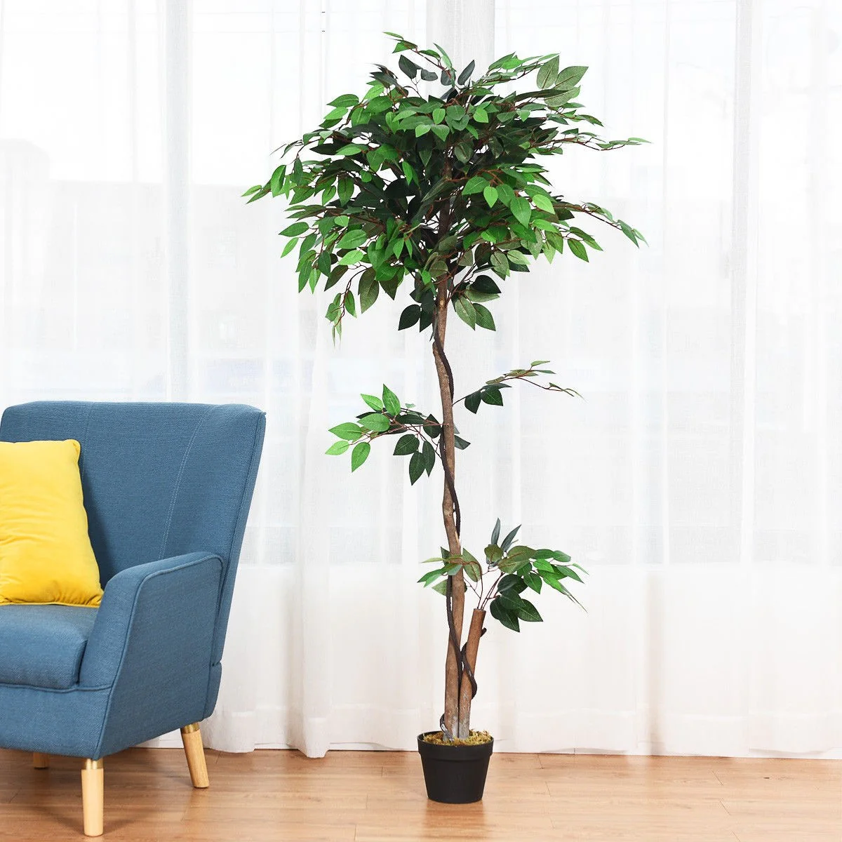 4/5.5/6FT FICUS Silk Leaf Artificial Tree - Image 3