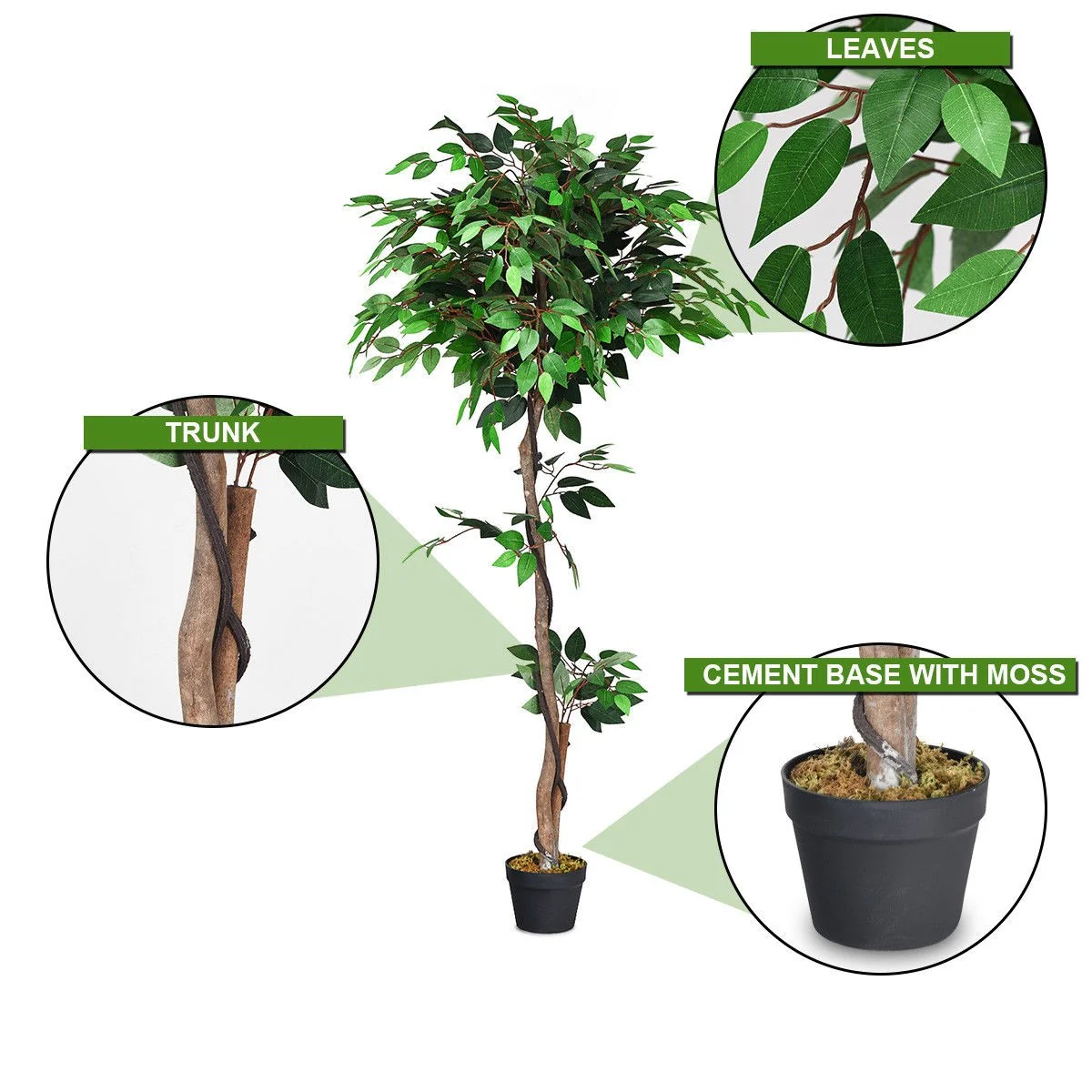 4/5.5/6FT FICUS Silk Leaf Artificial Tree - Image 6