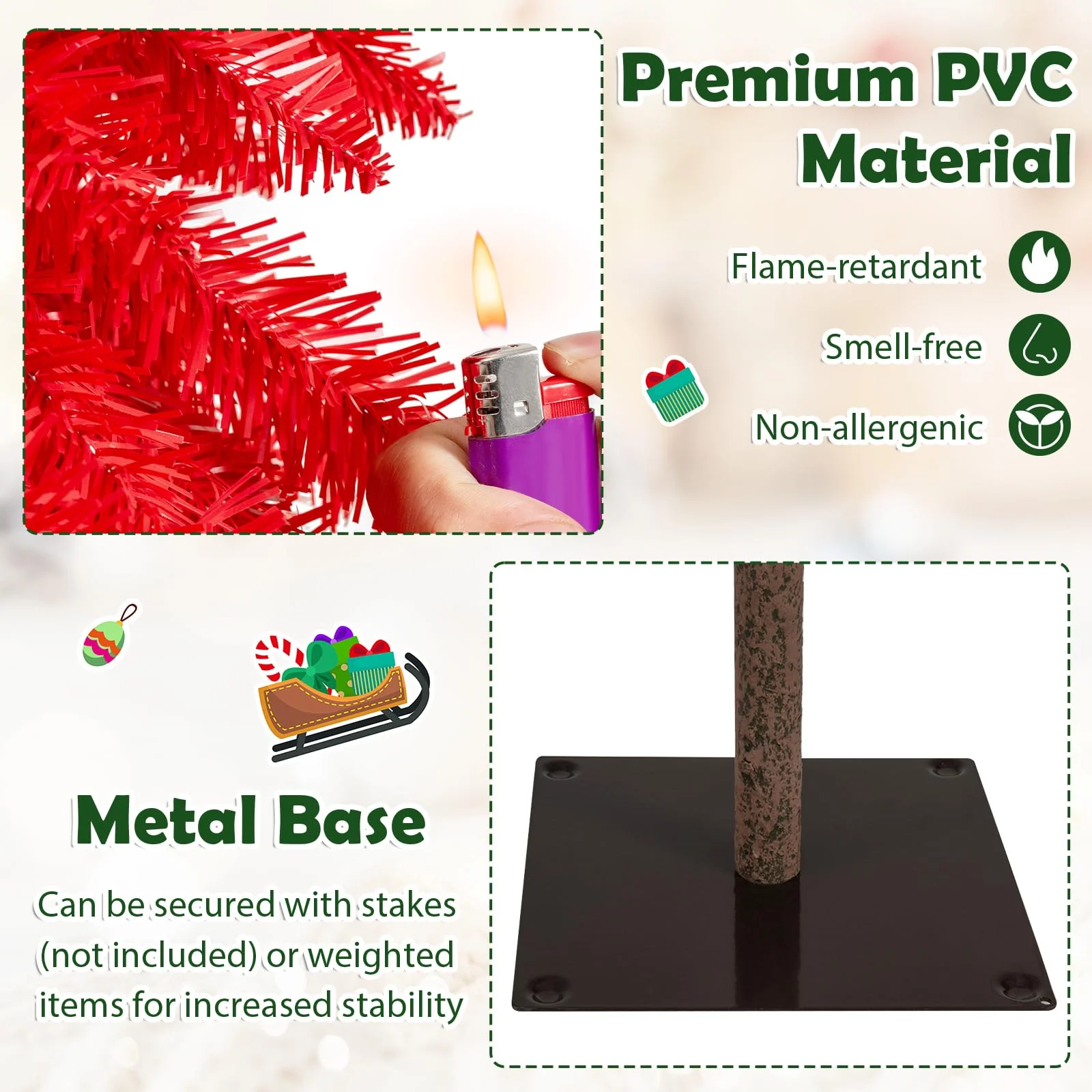 5 FT Artificial Christmas Tree Pre-lit Xmas Trees with 301 Red and White Branch Tips - Image 4