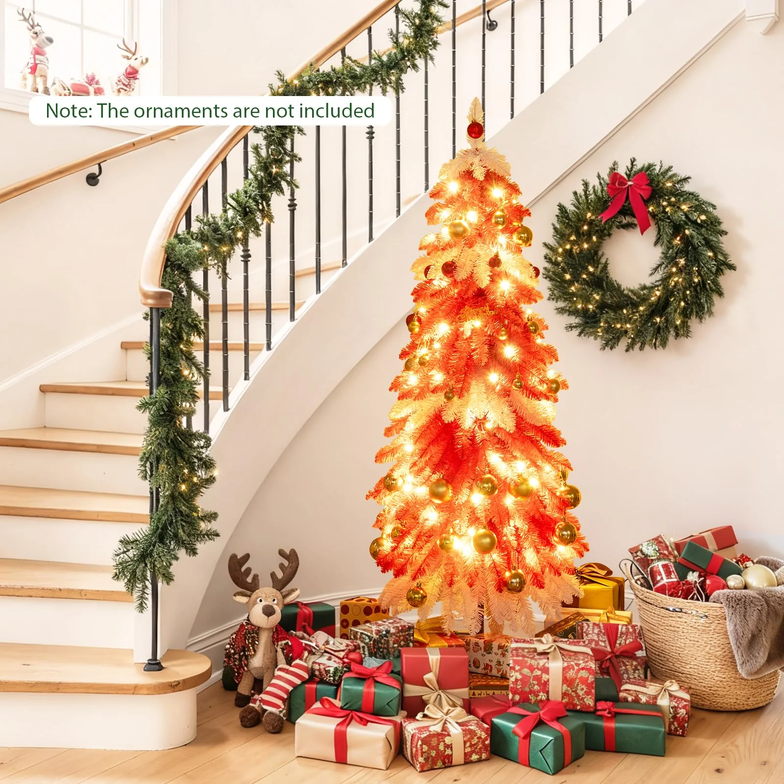 5 FT Artificial Christmas Tree Pre-lit Xmas Trees with 301 Red and White Branch Tips - Image 6