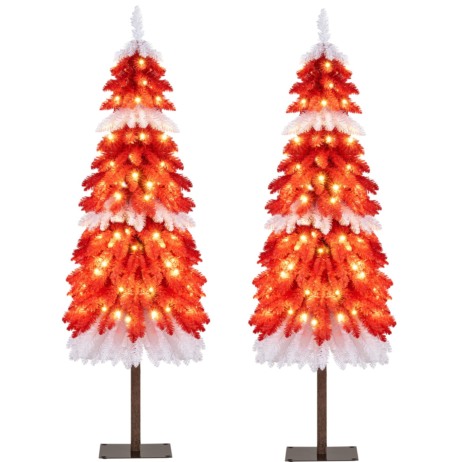 5 FT Artificial Christmas Tree Pre-lit Xmas Trees with 301 Red and White Branch Tips - Image 8