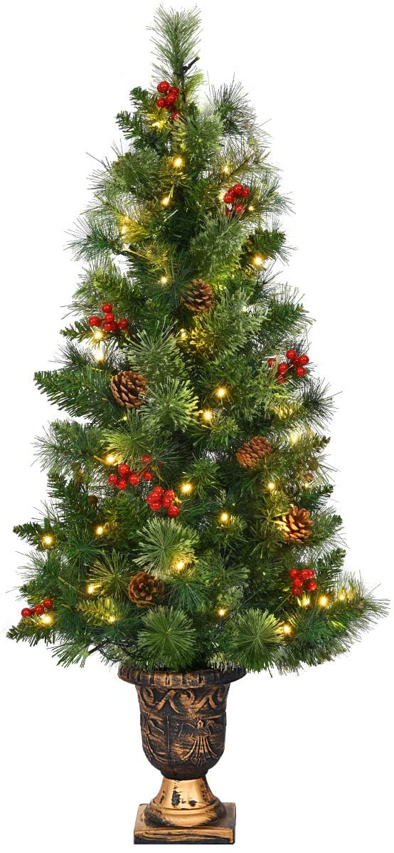 5 FT Christmas Tree Pre-Lit Tabletop Artificial Entrance Tree with 100 Led Lights