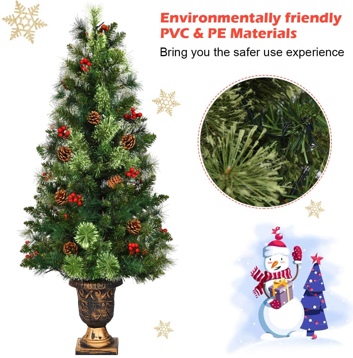 5 FT Christmas Tree Pre-Lit Tabletop Artificial Entrance Tree with 100 Led Lights - Image 4
