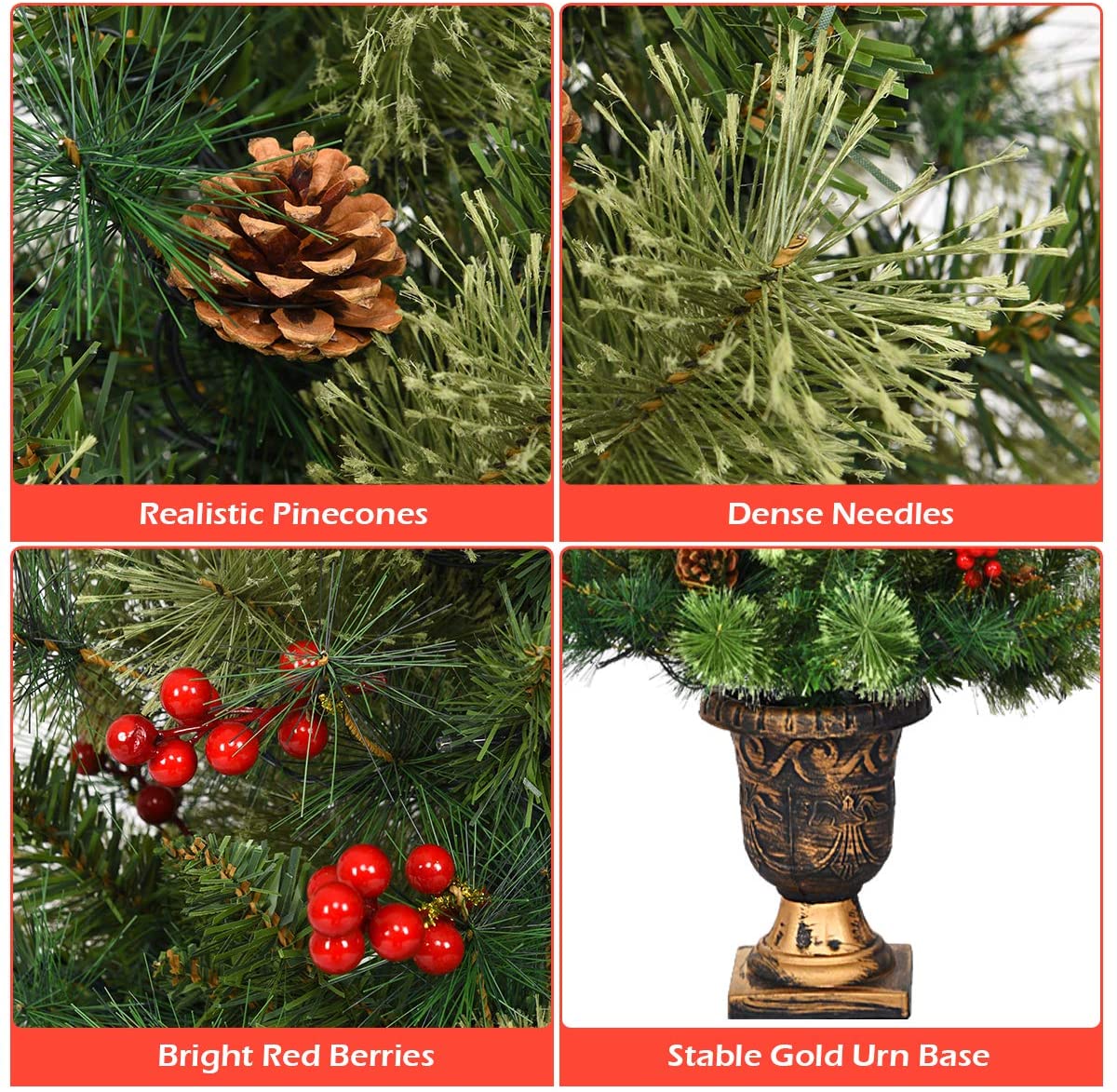 5 FT Christmas Tree Pre-Lit Tabletop Artificial Entrance Tree with 100 Led Lights - Image 7