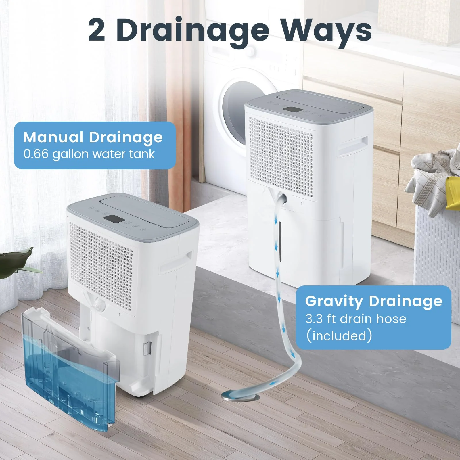52 Pint Dehumidifier for Basement, 4500 Sq. Ft Portable Dehumidifier w/Auto & Manual Drainage - Image 5