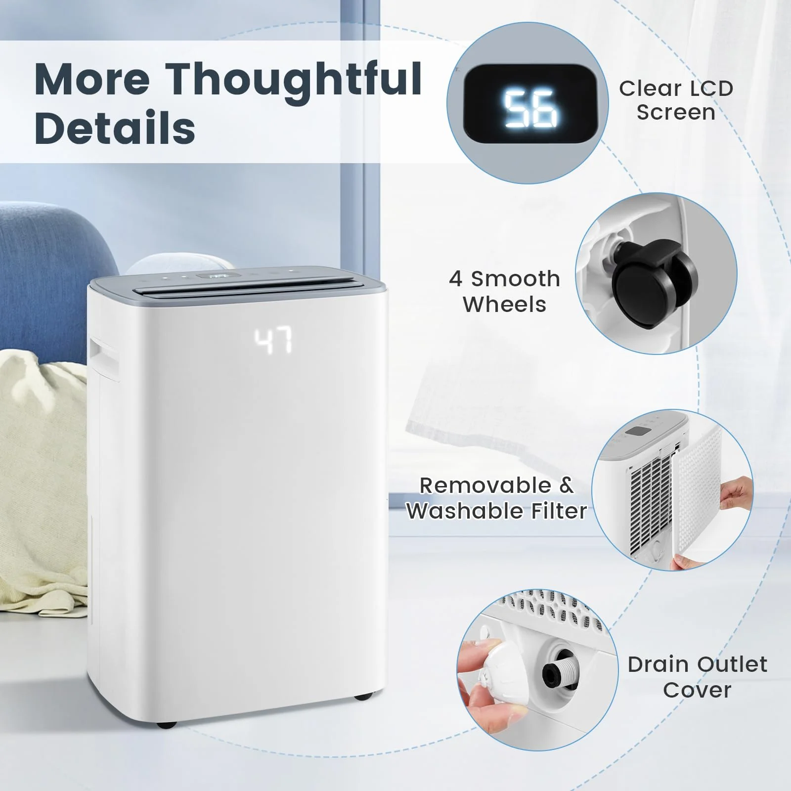52 Pint Dehumidifier for Basement, 4500 Sq. Ft Portable Dehumidifier w/Auto & Manual Drainage - Image 8