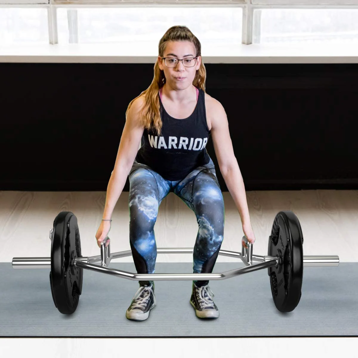 Folding Trap Bar 56" Chrome Finish Hex Weight Lifting Bar Deadlift Bar with Two-Handle - Image 3