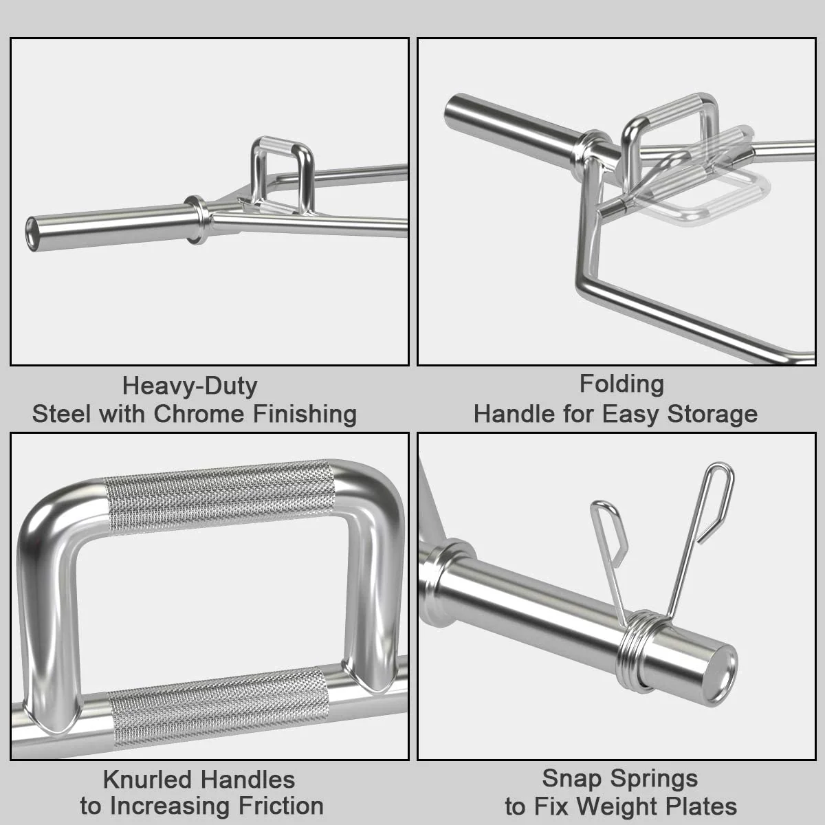 Folding Trap Bar 56" Chrome Finish Hex Weight Lifting Bar Deadlift Bar with Two-Handle - Image 7
