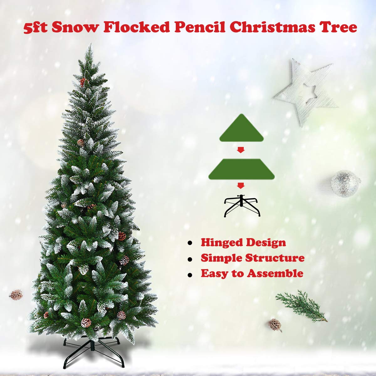 5ft, 6FT 7.5FT Artificial Pencil Christmas Tree - Image 6