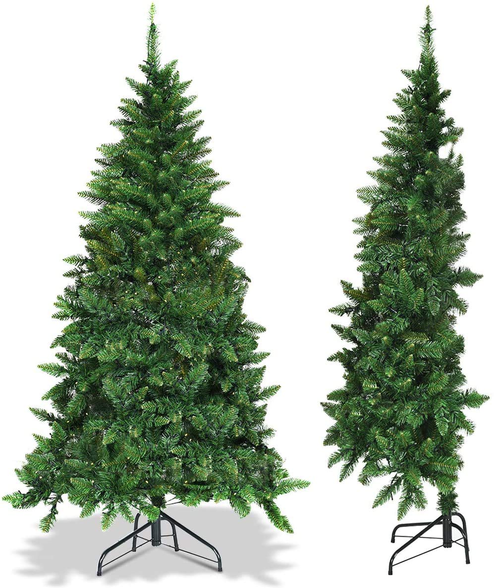 5ft/6ft Prelit Half-Shape Christmas Tree, Premium PVC Needles Artificial Tree
