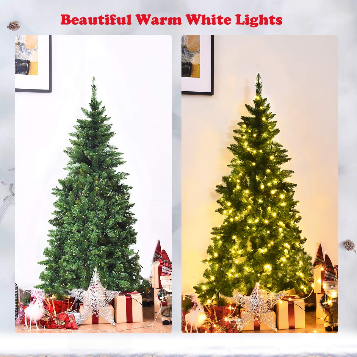5ft/6ft Prelit Half-Shape Christmas Tree, Premium PVC Needles Artificial Tree - Image 3