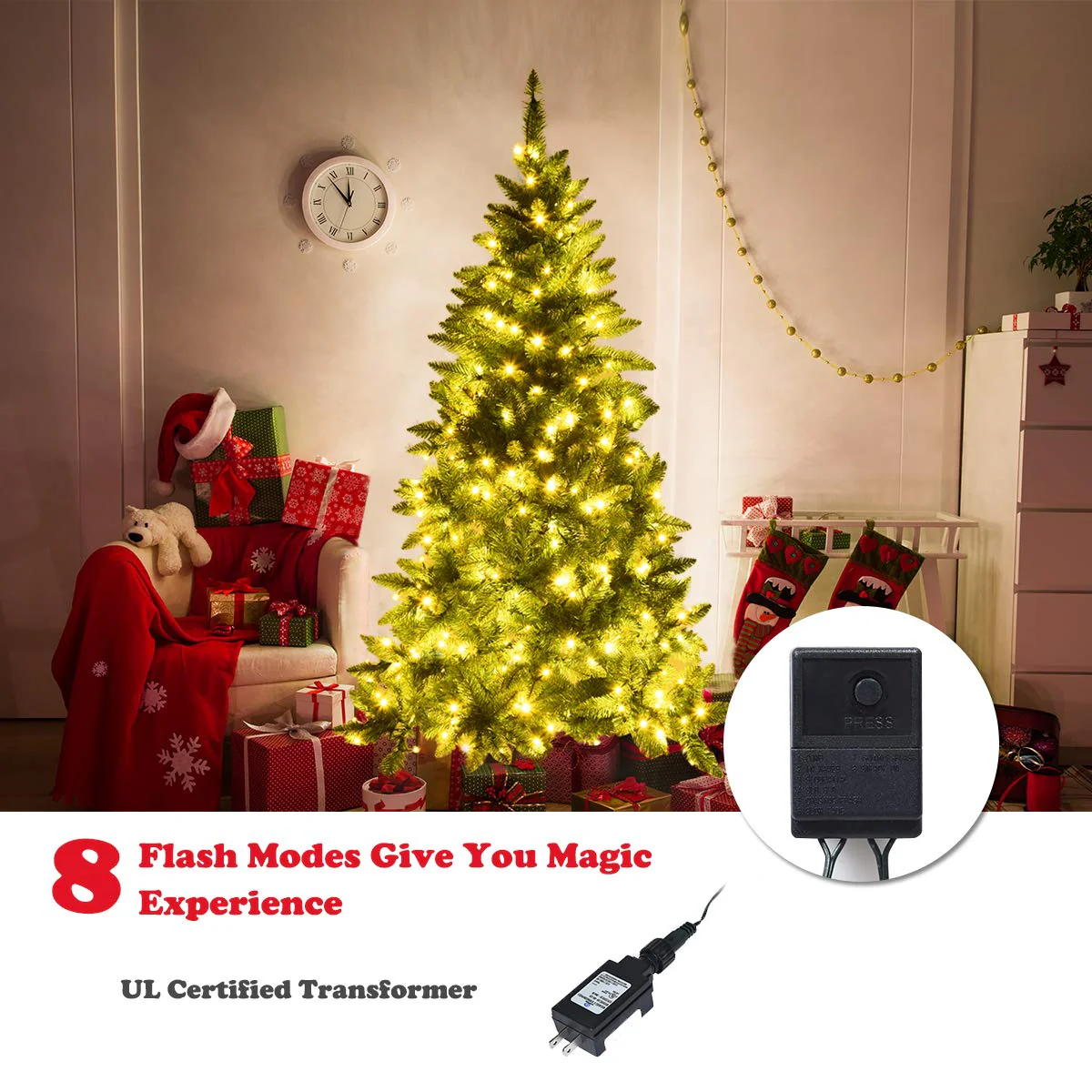 5ft/6ft Prelit Half-Shape Christmas Tree, Premium PVC Needles Artificial Tree - Image 4