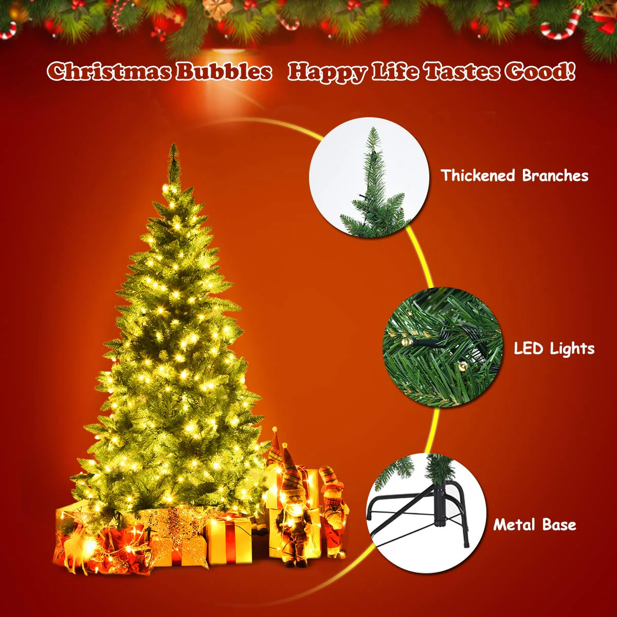5ft/6ft Prelit Half-Shape Christmas Tree, Premium PVC Needles Artificial Tree - Image 5