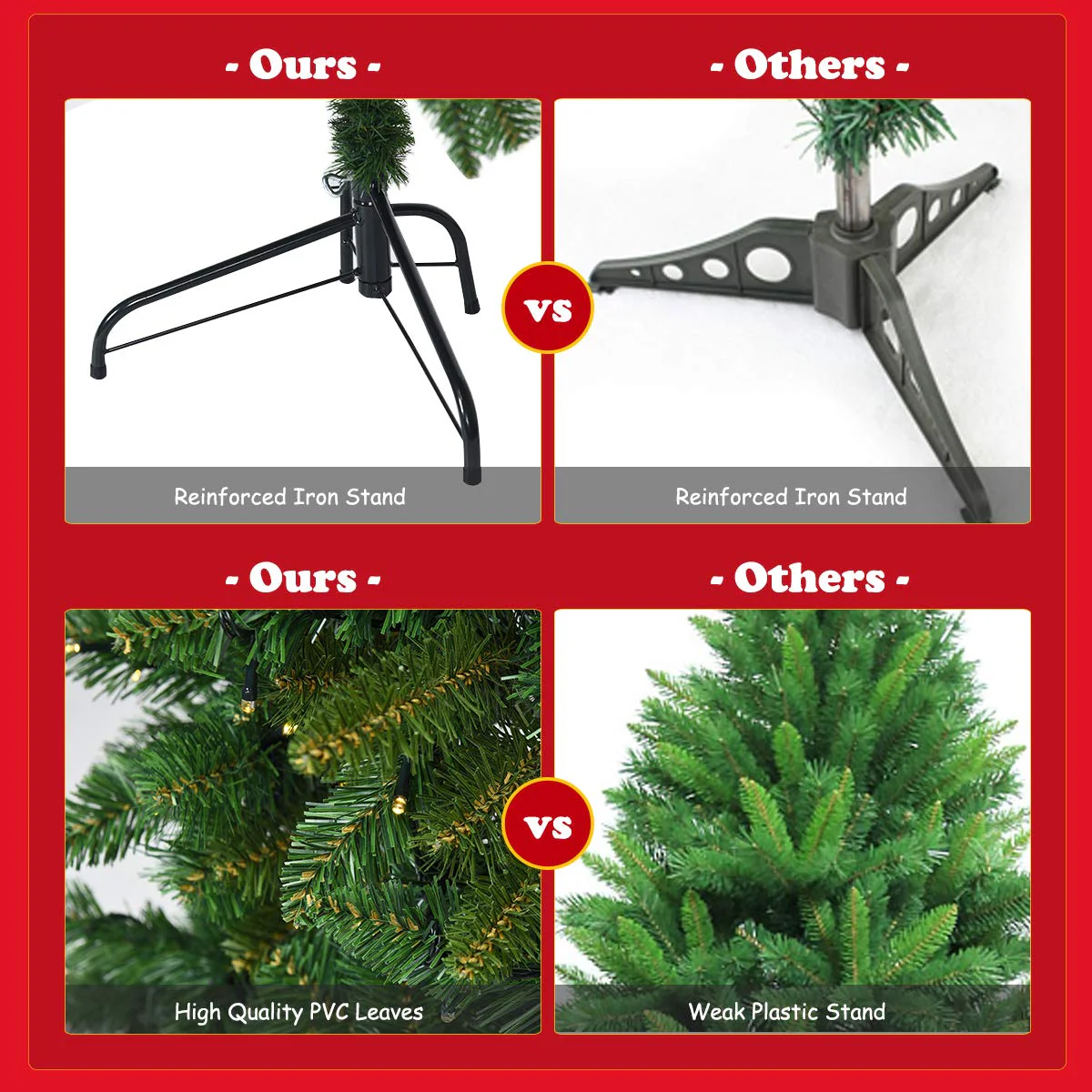 5ft/6ft Prelit Half-Shape Christmas Tree, Premium PVC Needles Artificial Tree - Image 6
