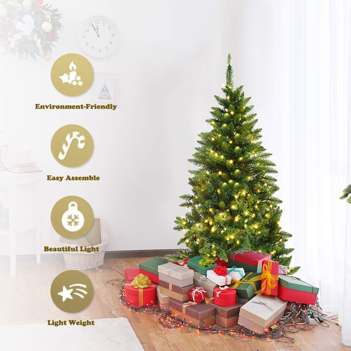 5ft/6ft Prelit Half-Shape Christmas Tree, Premium PVC Needles Artificial Tree - Image 7
